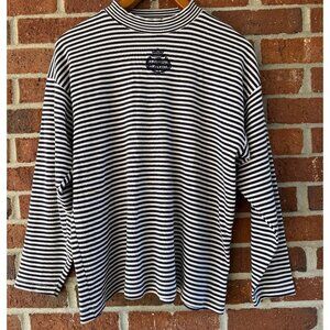 Vintage Ann Taylor Navy Ivory Striped Knit Top Shoulder Pads Size M